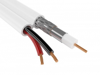 Кабель комбинированный КВК-П-2Э  2x0.75 мм2  75 Ом, плоский, outdoor, с тросом, 200 м 04-008